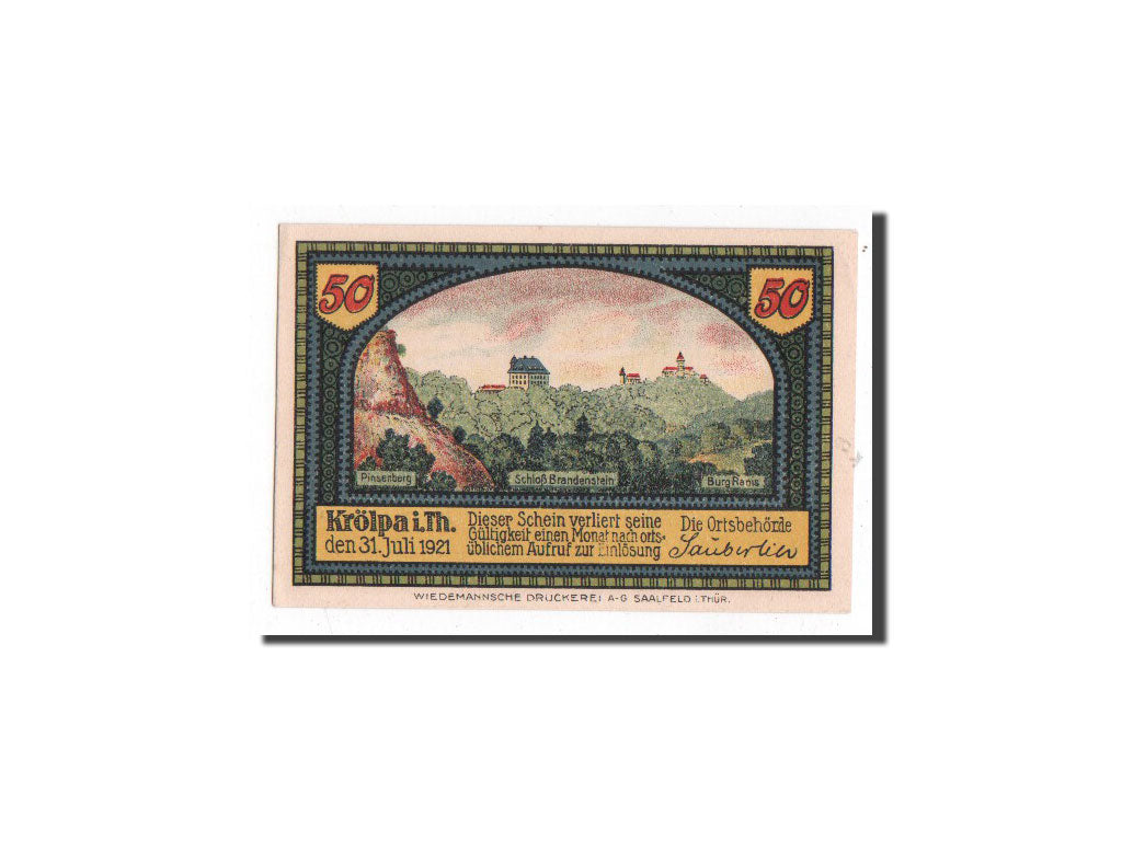 Billete, Alemania, Krölpa in Thür., 50 Pfennig, paysage, 1921, 1921-07-31