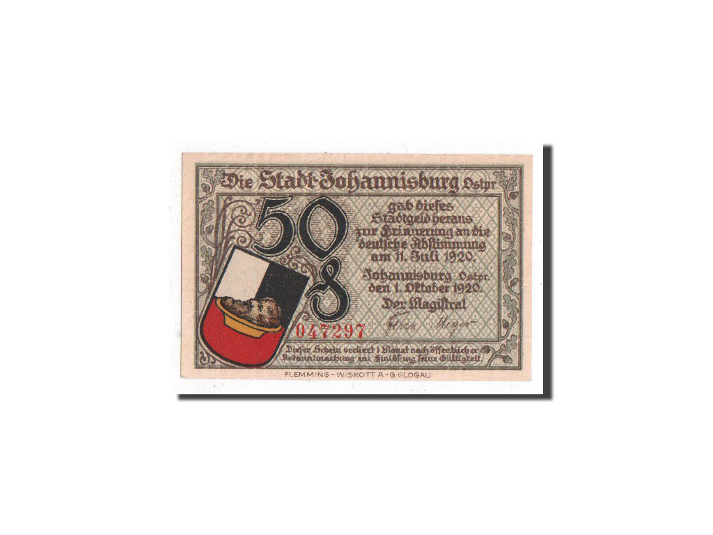 Banknote, Germany, Johannisburg, 50 Pfennig, château, 1920, 1920-10-01