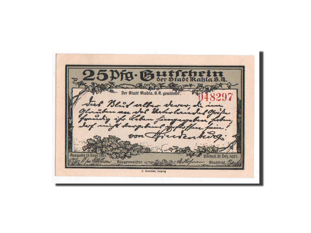 Billete, Alemania, Kahla, 25 Pfennig, château, 1921, 1921-09-15, UNC