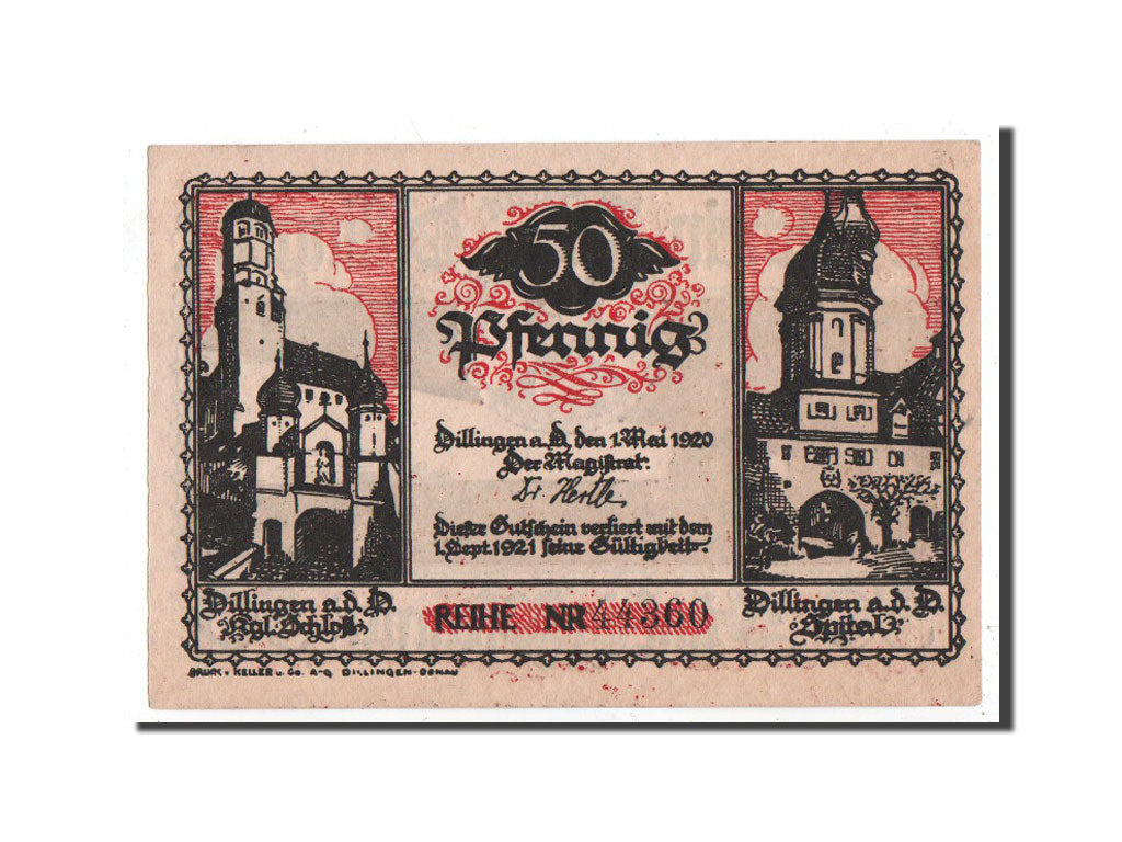 Banknote, Germany, Dillingen, 50 Pfennig, bateau, 1920, 1920-05-01, UNC(65-70)