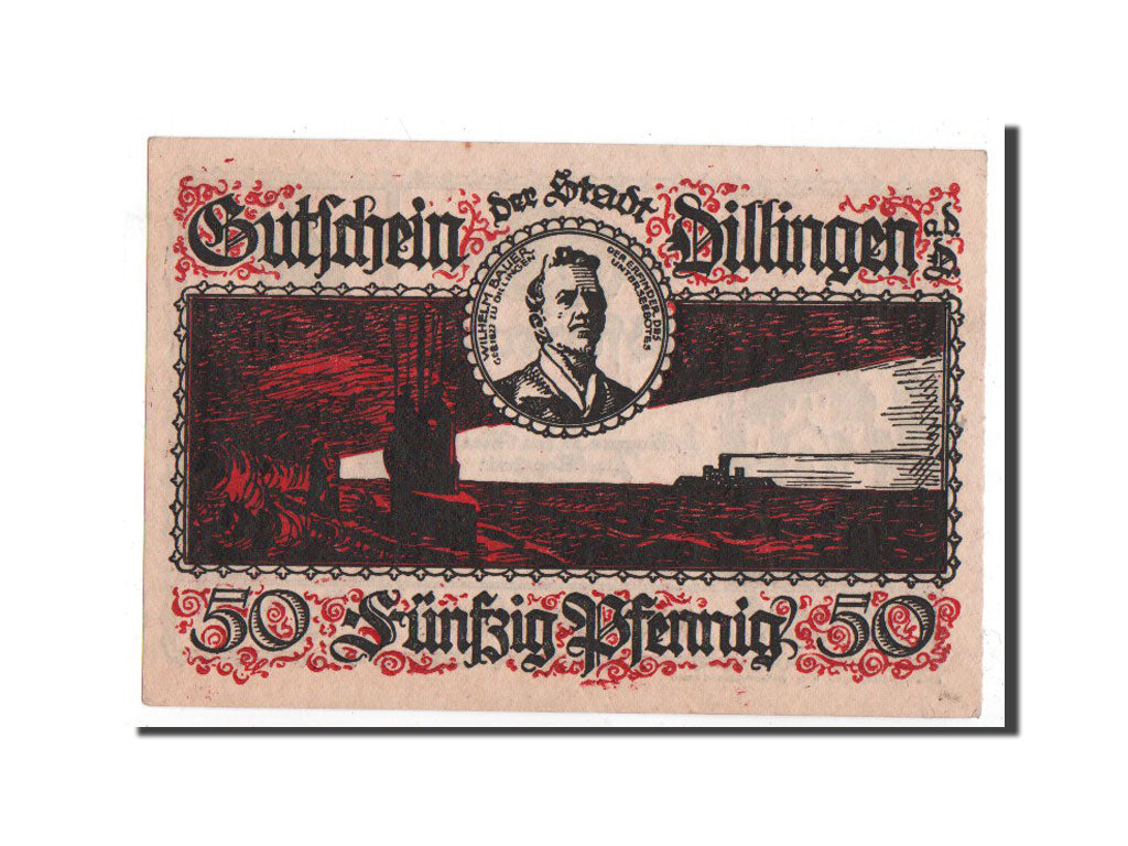 Banknote, Germany, Dillingen, 50 Pfennig, bateau, 1920, 1920-05-01, UNC(65-70)