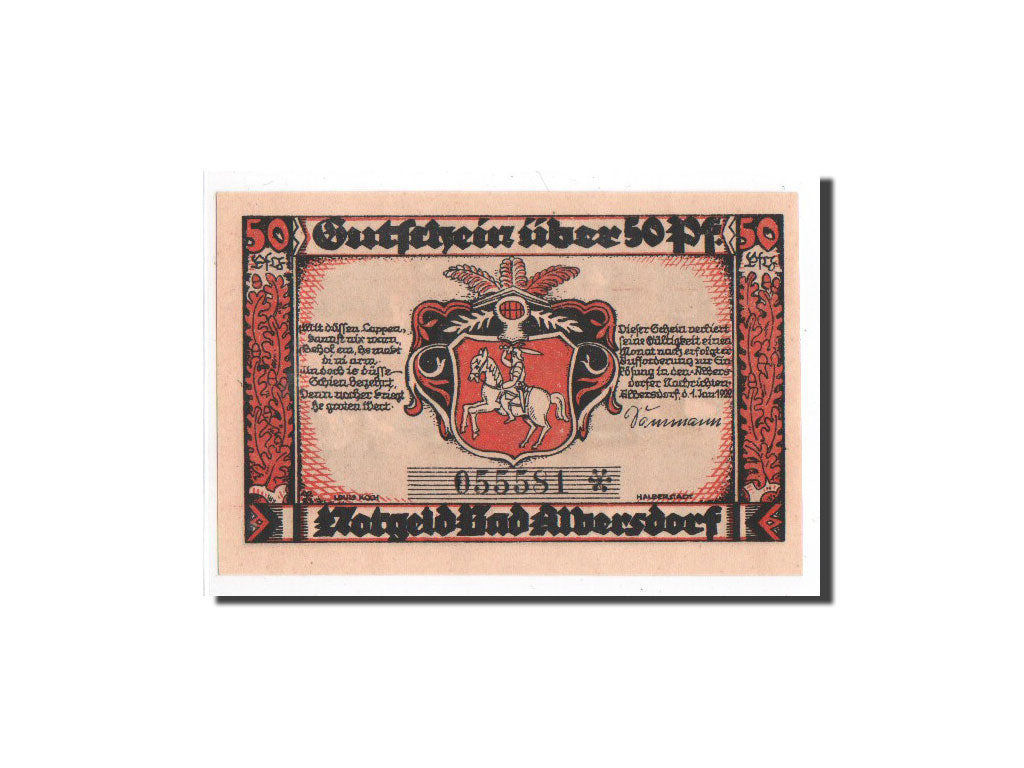 Banknote, Germany, Albersdorf, 50 Pfennig, paysage, 1922, 1922-01-01