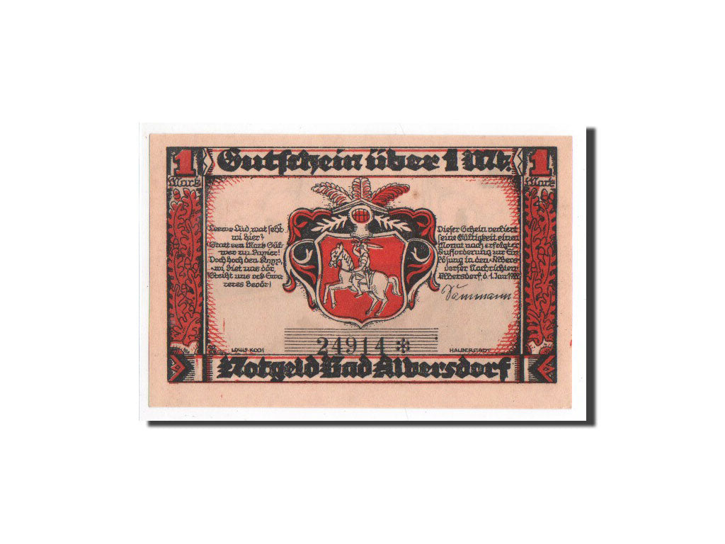 Banknote, Germany, Albersdorf, 1 Mark, paysage, 1922, 1922-01-01, UNC(65-70)