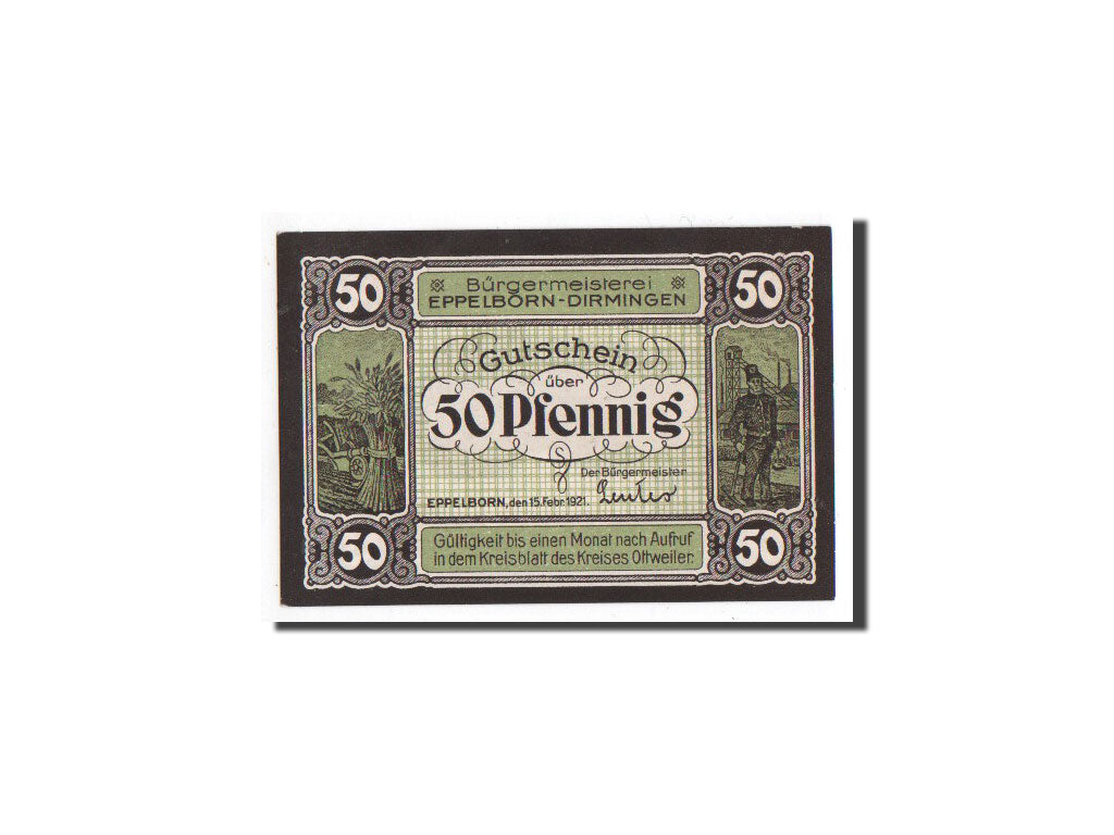 Banknote, Germany, Eppelborn - Dimingen, 50 Pfennig, personnage, 1921