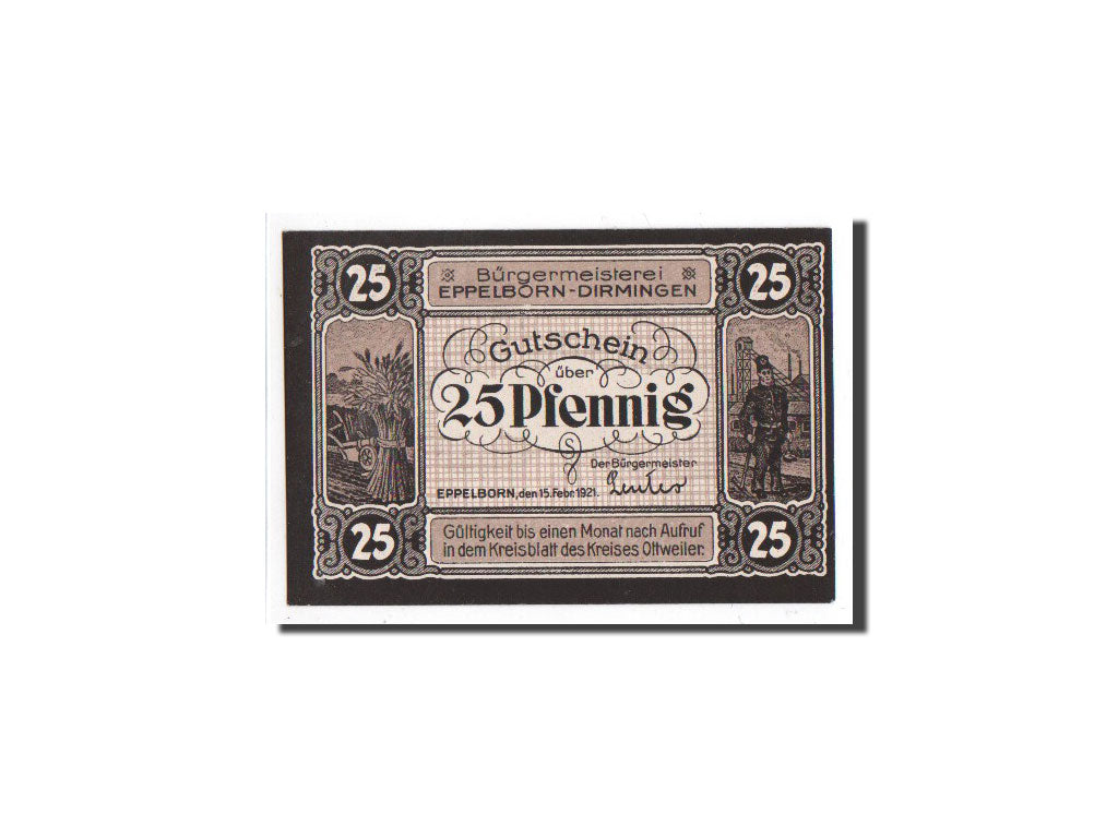 Banknote, Germany, Eppelborn - Dimingen, 25 Pfennig, personnage, 1921