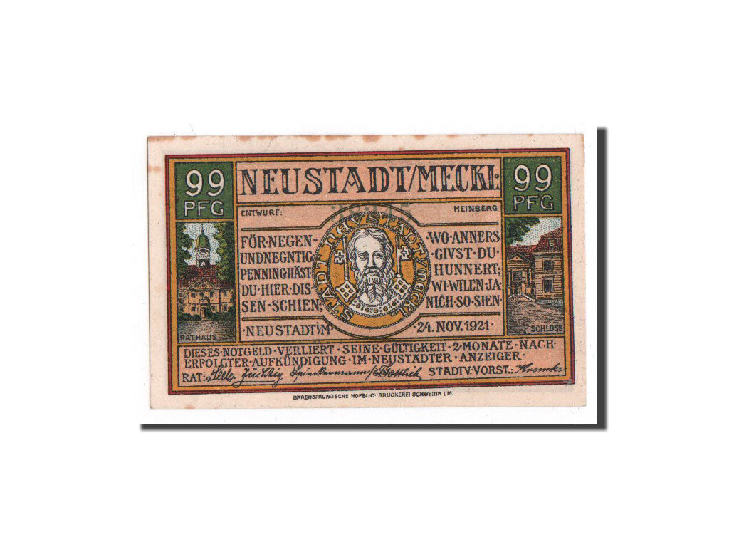 Banknote, Germany, Neustadt Stadt, 99 Pfennig, personnage, 1921, 1921-11-24