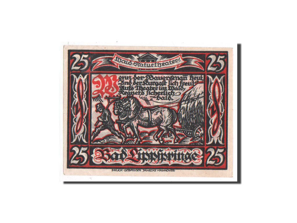 Banknote, Germany, Lippspringe, 25 Pfennig, moisson, 1921, 1921-05-28