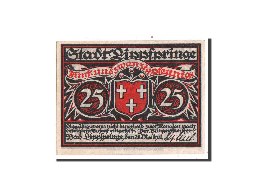Banknote, Germany, Lippspringe, 25 Pfennig, moisson, 1921, 1921-05-28