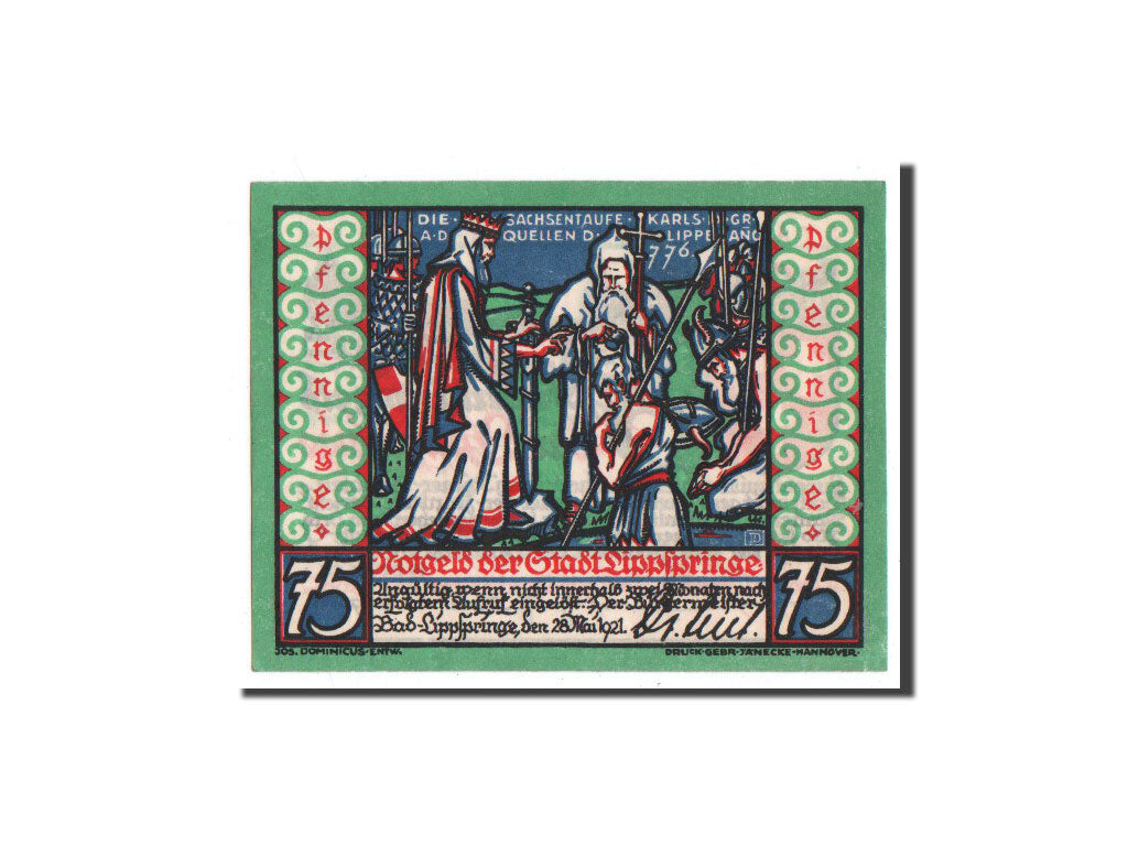 Banknote, Germany, Lippspringe, 75 Pfennig, chevalier, 1921, 1921-05-28