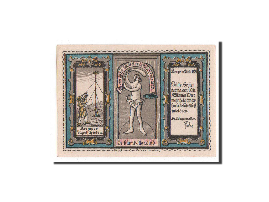 Banknote, Germany, Krempe, 50 Pfennig, personnage, 1920, Undated, UNC(65-70)