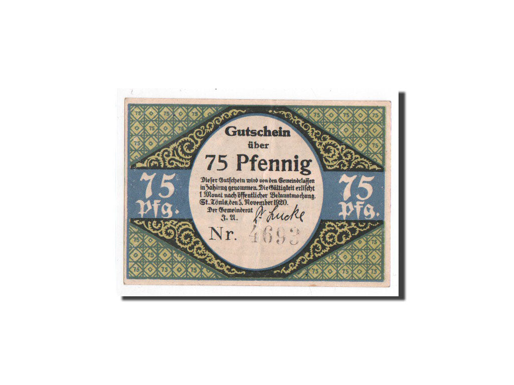 Biljet, Duitsland, St Tönis, 75 Pfennig, métier, 1920, 1920-11-05, NIEUW