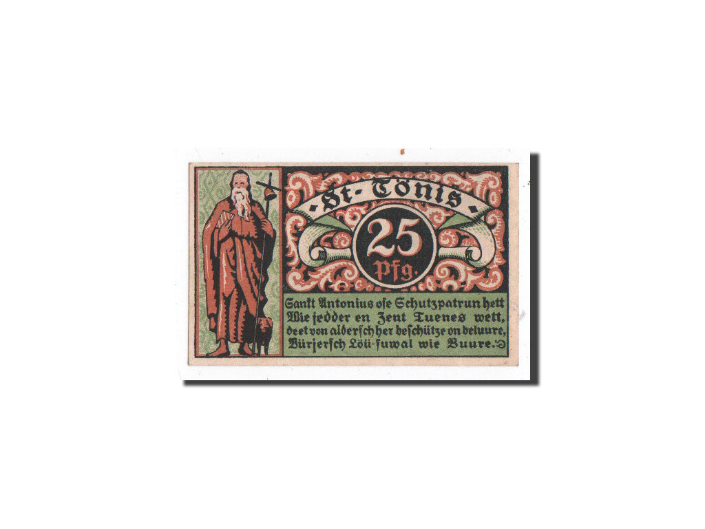 Banknote, Germany, St Tönis, 25 Pfennig, personnage, 1920, 1920-11-05