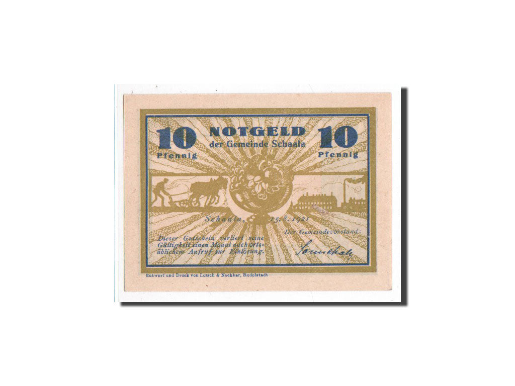 Banknote, Germany, Schaala, 10 Pfennig, paysage, 1921, 1921-08-15, UNC(65-70)