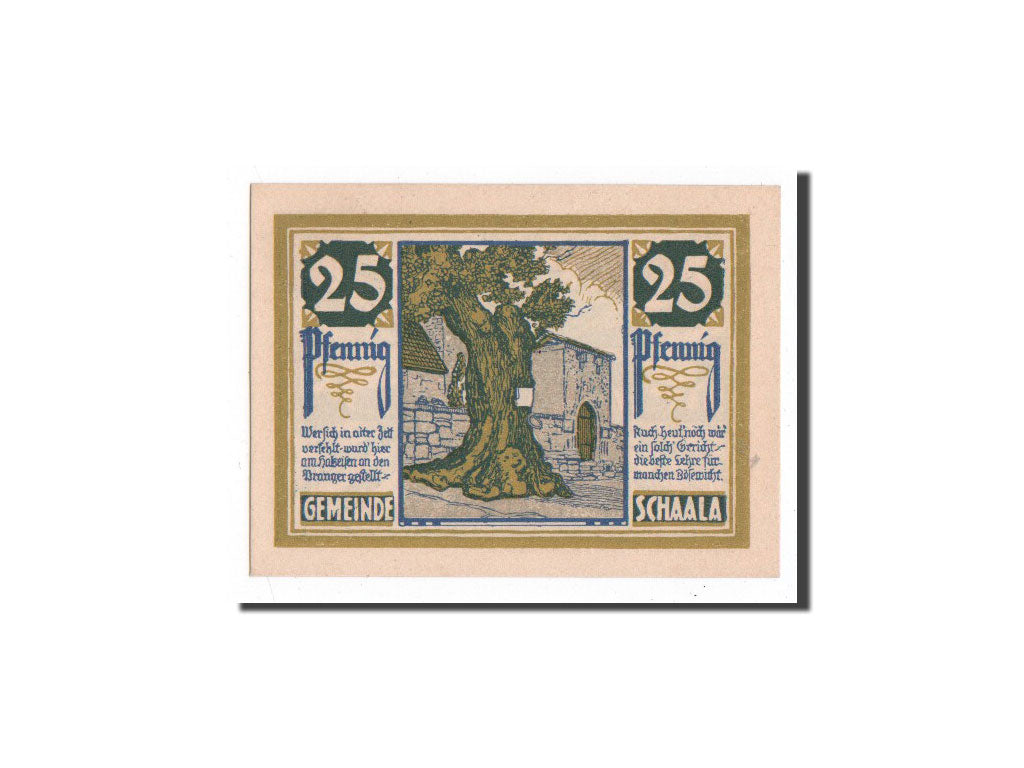 Banknot, Niemcy, Schaala, 25 Pfennig, arbre, 1921, 1921-08-15, UNC(65-70)