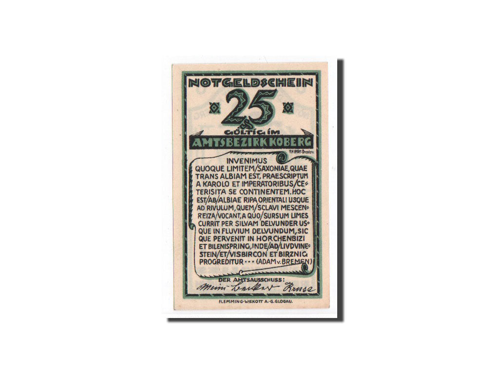 Geldschein, Deutschland, Koberg, 25 Pfennig, Citation, O.D, Undated, UNZ