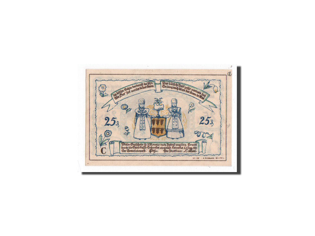 Geldschein, Deutschland, Scheessel, 25 Pfennig, personnage, 1921, 1921-01-01