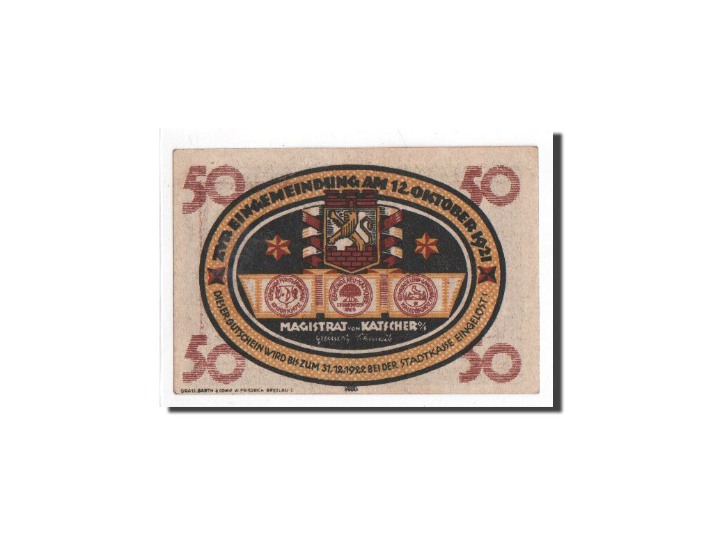 Banknote, Germany, Katscher, 50 Pfennig, personnage, 1921, 1921-10-12