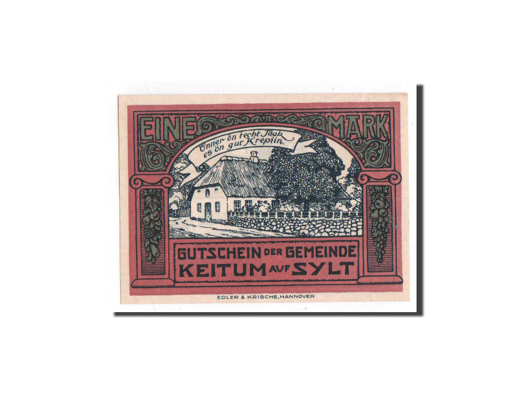 Billet, Allemagne, Keitum, 1 Mark, paysage, O.D, Undated, NEUF, Mehl:685.3