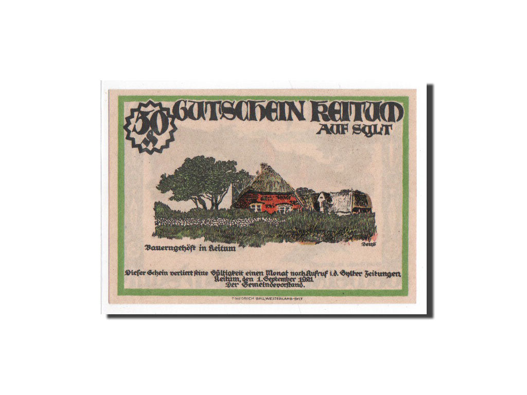 Banknote, Germany, Keitum, 50 Pfennig, Maison, 1921, 1921-09-01, UNC(65-70)