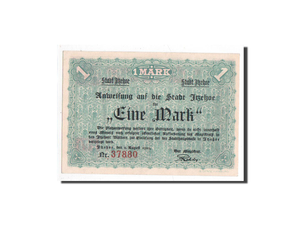 Banknote, Germany, Itzehoe, 1 Mark, personnage, 1920, 1920-08-02, UNC(65-70)