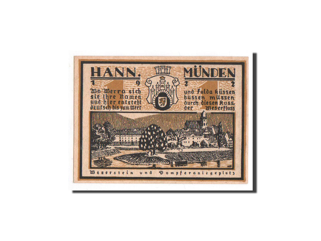Banknote, Germany, Hann. Münden, 1 Mark, bateau, O.D, Undated, UNC(65-70)