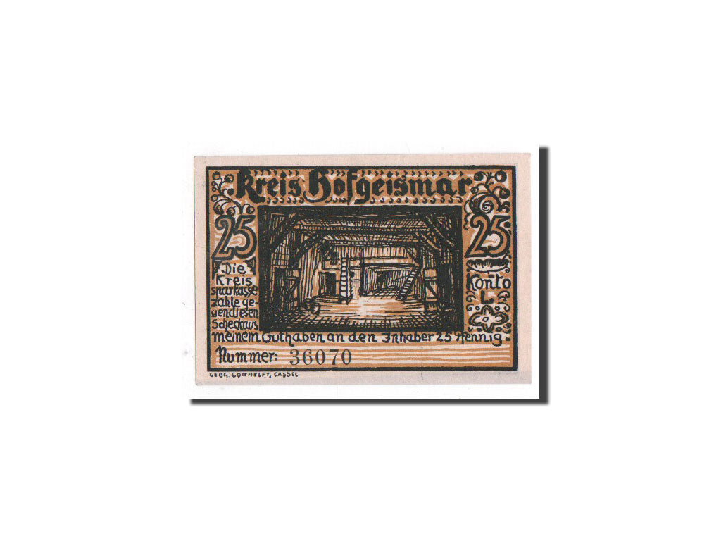 Banknote, Germany, Hofgeismar, 25 Pfennig, Maison, O.D, Undated, UNC(65-70)