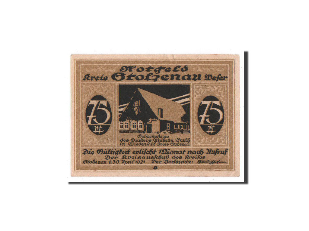 Banknote, Germany, Stolzenau, 75 Pfennig, Maison, 1921, 1921-04-30, UNC(65-70)