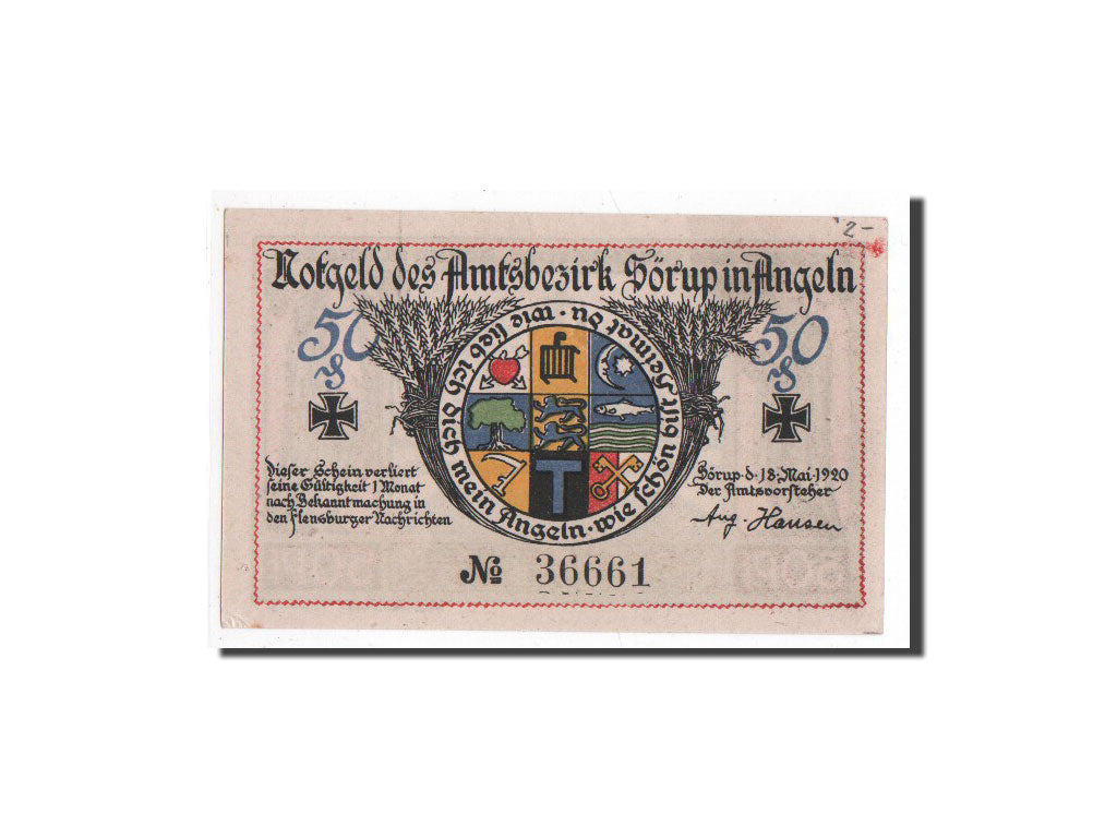 Banknote, Germany, Sörup, 50 Pfennig, Monument, 1920, 1920-05-18, UNC(65-70)