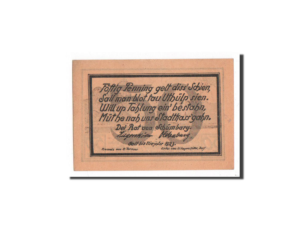 Banknote, Germany, Schönberg, 50 Pfennig, Citation, O.D, Undated, UNC(65-70)