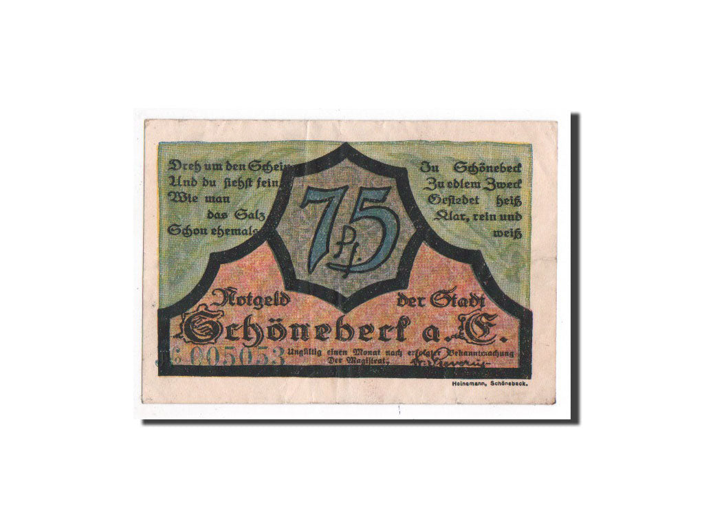 Banknote, Germany, Schönebeck a.d Elbe, 75 Pfennig, métier, O.D, Undated
