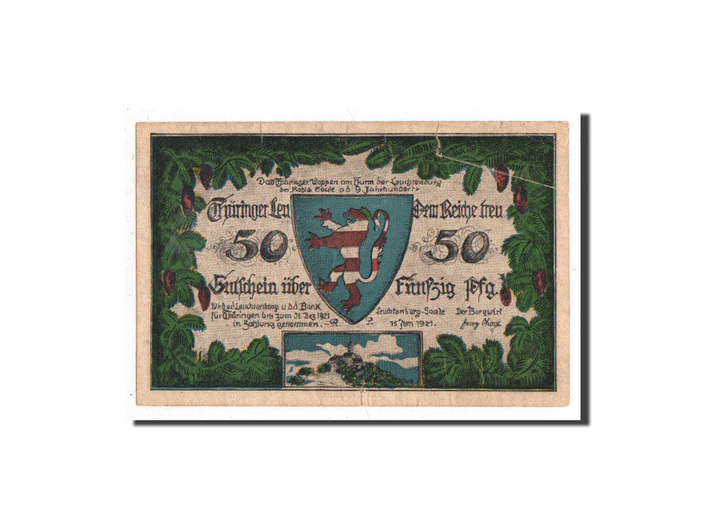 Banknote, Germany, Kahla, 50 Pfennig, château, 1921, 1921-06-15, UNC(65-70)