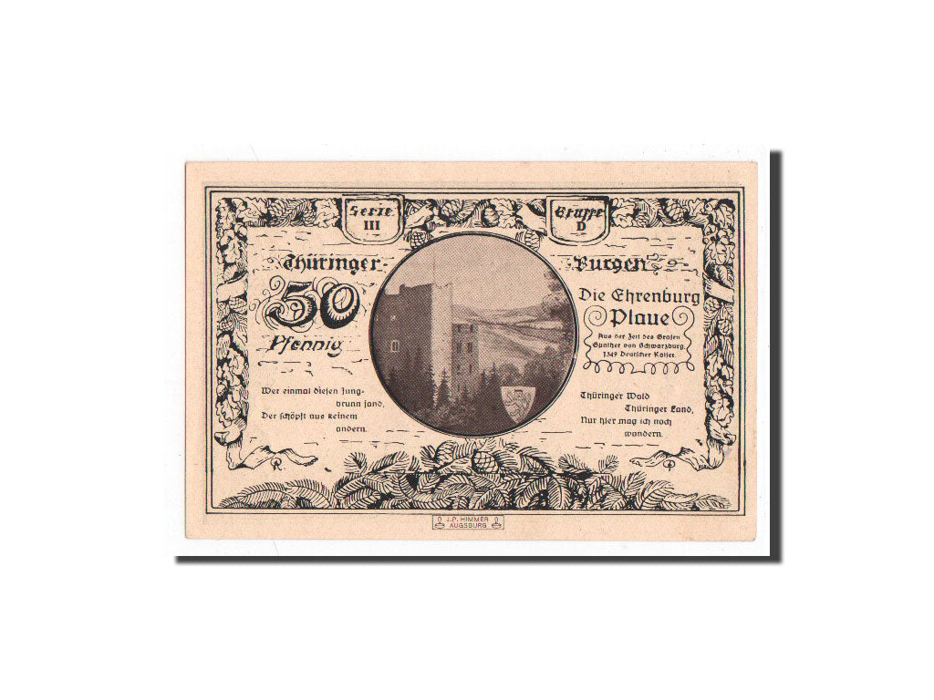 Banknote, Germany, Kahla, 50 Pfennig, chateau 1, 1921, 1921-06-15, UNC(65-70)