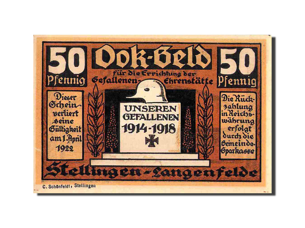Banknote, Germany, Stellingen Gemeinde, 50 Pfennig, Monument, 1920, 1920-10-01