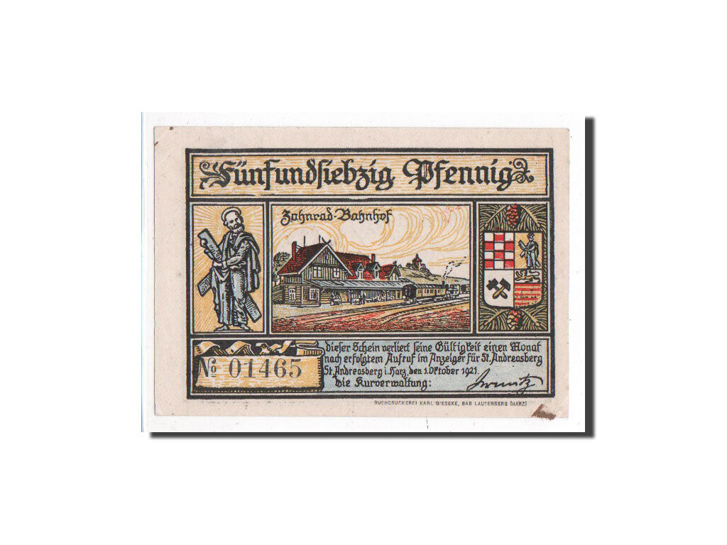 Banknote, Germany, St Andreasberg, 75 Pfennig, ski, 1921, 1921-10-01