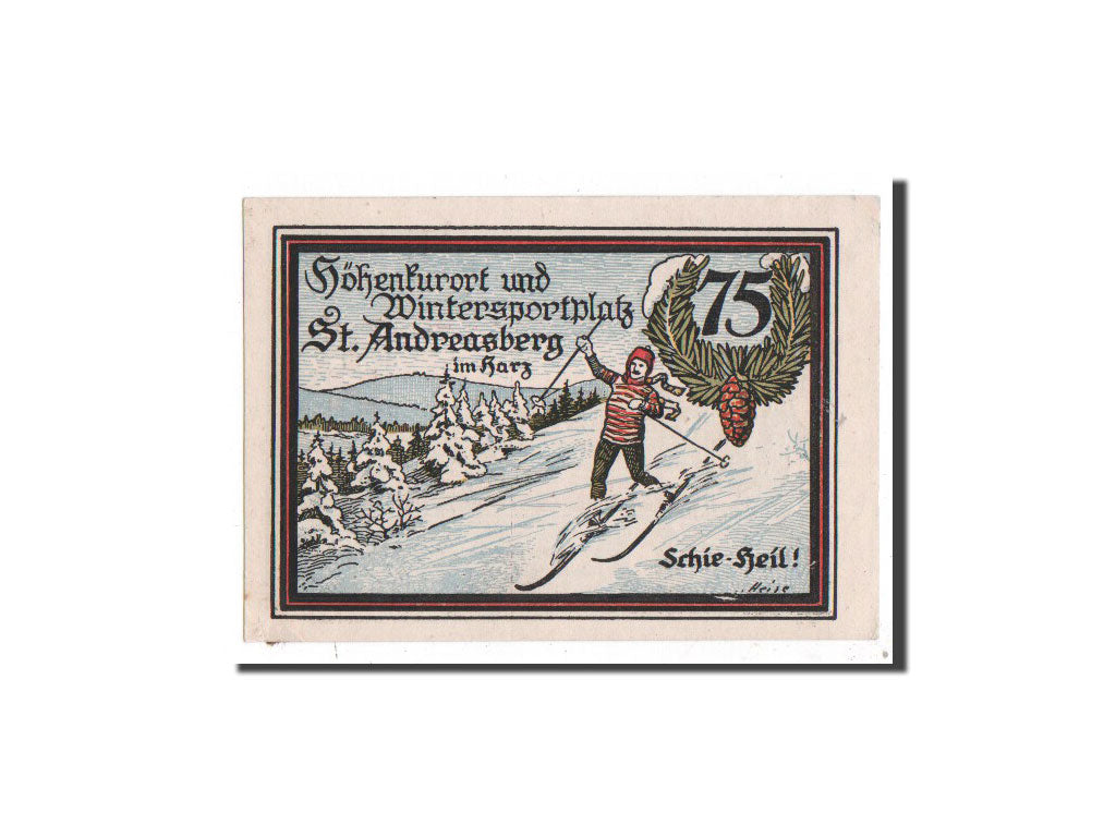 Banknote, Germany, St Andreasberg, 75 Pfennig, ski, 1921, 1921-10-01
