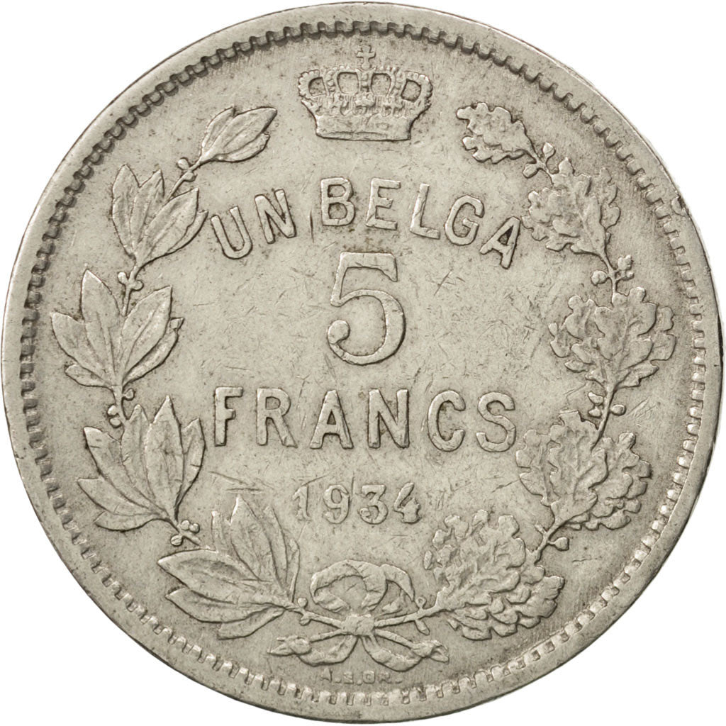 Coin, Belgium, 5 Francs, 5 Frank, 1934, EF(40-45), Nickel, KM:97.1