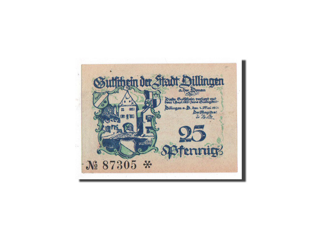 Banknote, Germany, Dillingen, 25 Pfennig, paysage, 1920, 1920-05-01, UNC(65-70)