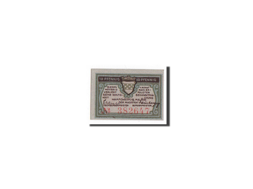 Banknote, Germany, Hamm, 10 Pfennig, château, 1920, 1920-05-18, UNC(65-70)