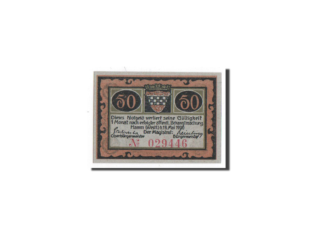 Banknote, Germany, Hamm, 50 Pfennig, château, 1920, 1920-05-18, UNC(65-70)