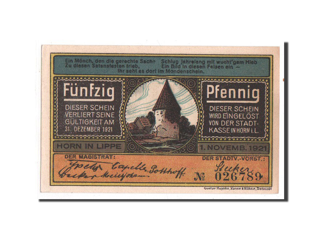 Banknote, Germany, Horn, 50 Pfennig, personnage, 1921, 1921-11-01, UNC(65-70)