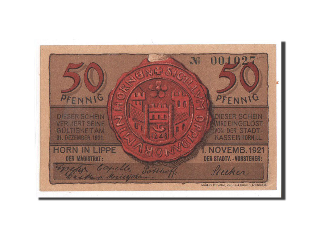 Banknote, Germany, Horn, 50 Pfennig, château, 1921, 1921-11-01, UNC(65-70)