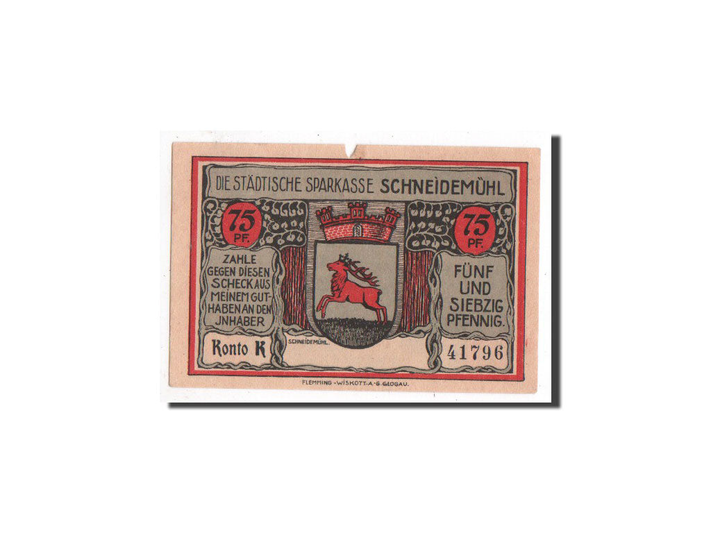 Banknote, Germany, Schneidemuhl, 75 Pfennig, avion, O.D, Undated, UNC(64)