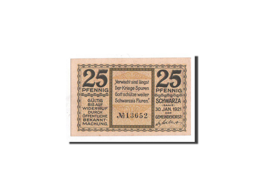 Banknote, Germany, Schwarza a.d. Saale, 25 Pfennig, chasseur, 1921, 1921-01-30