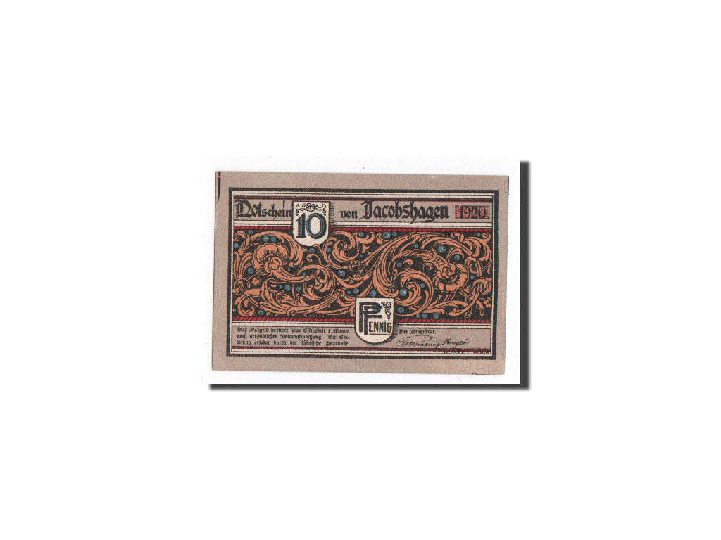 Banknote, Germany, Jacobshagen, 10 Pfennig, château, 1920, Undated, UNC(65-70)