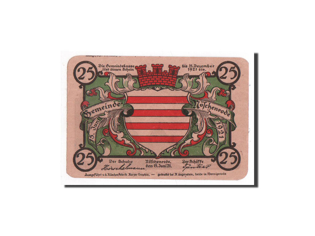 Banknote, Germany, Noschenrode Gemeinde, 25 Pfennig, Maison, 1921, 1921-06-15