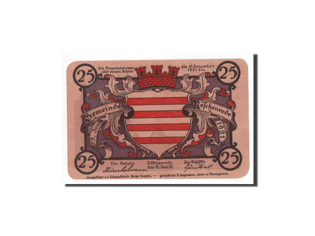 Banknote, Germany, Noschenrode Gemeinde, 25 Pfennig, Maison, 1921, 1921-06-15