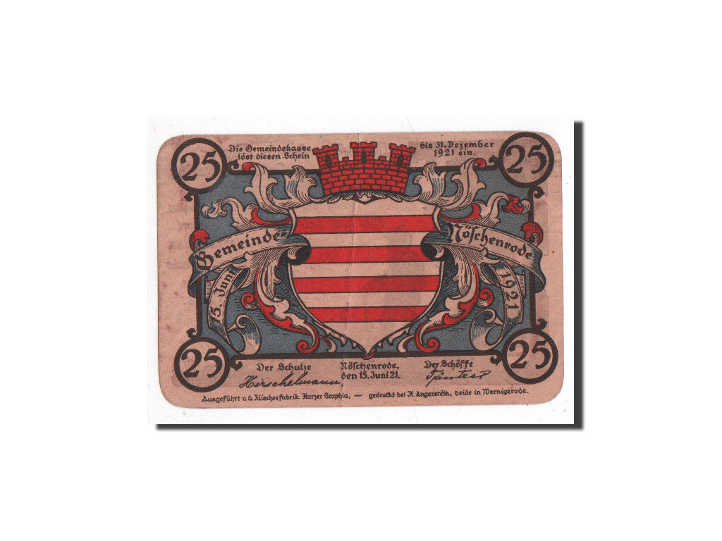 Banknote, Germany, Noschenrode Gemeinde, 25 Pfennig, chasseur, 1921, 1921-06-15