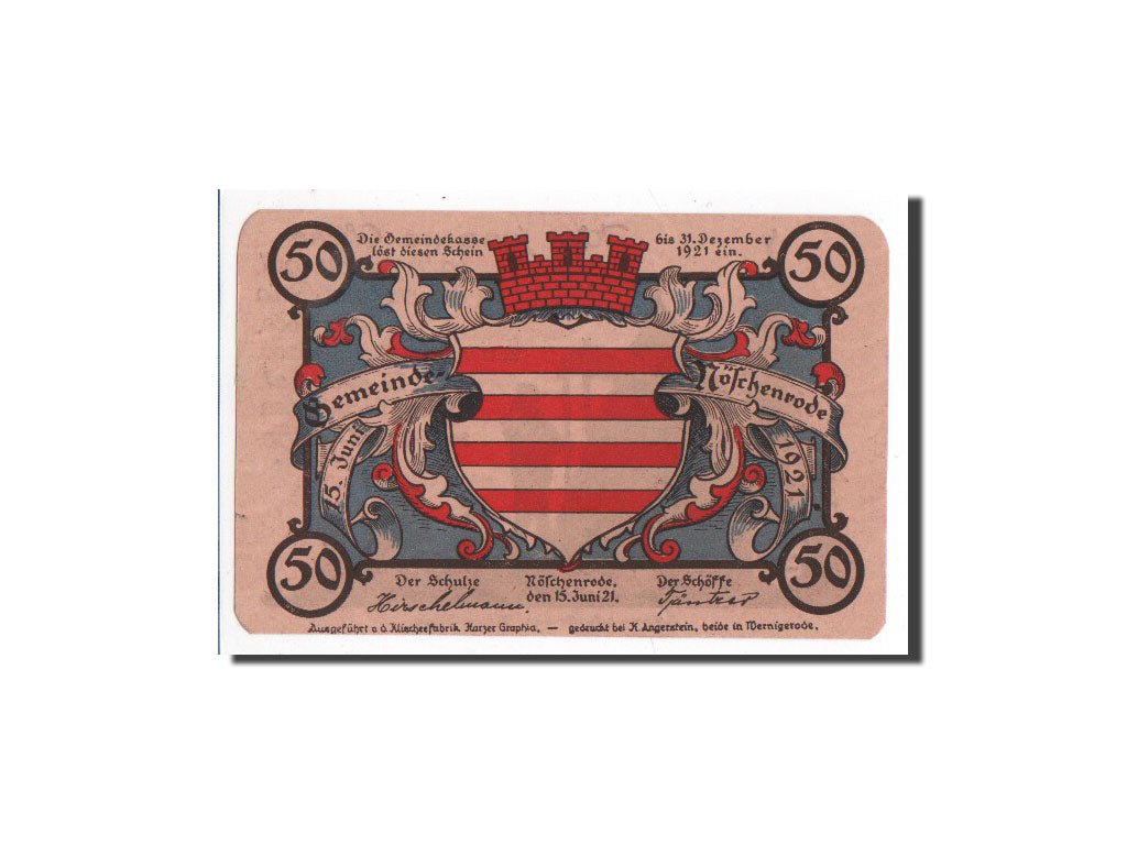 Billet, Allemagne, Noschenrode Gemeinde, 50 Pfennig, campeur, 1921, 1921-06-15