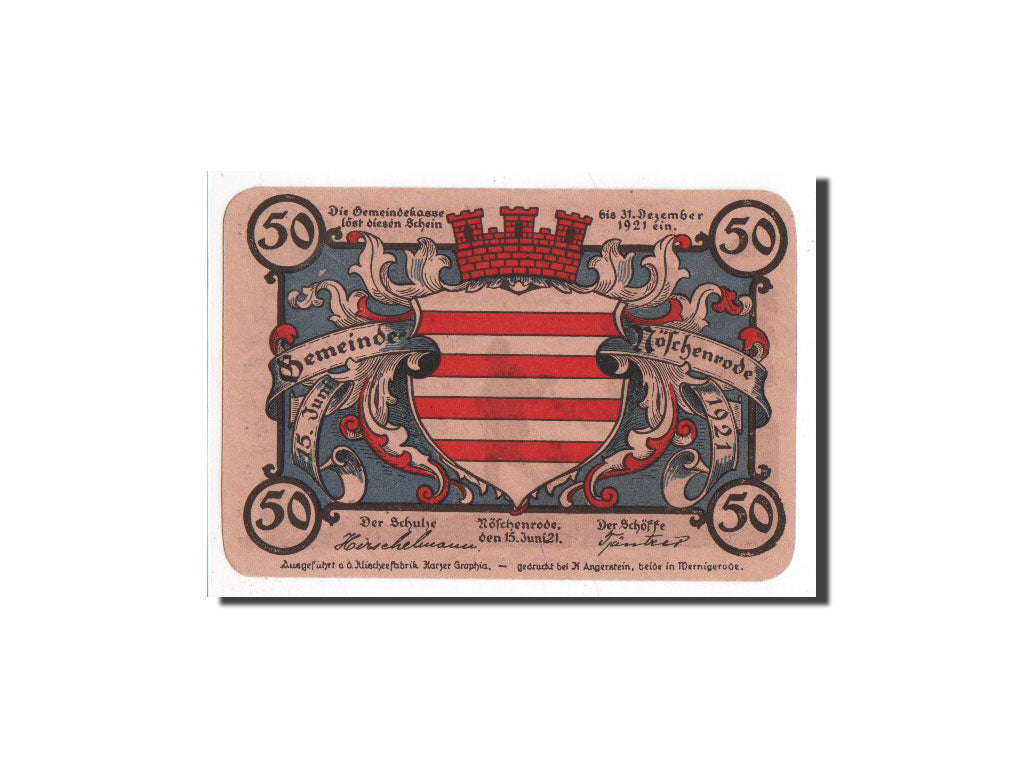 Banknote, Germany, Noschenrode Gemeinde, 50 Pfennig, personnage, 1921