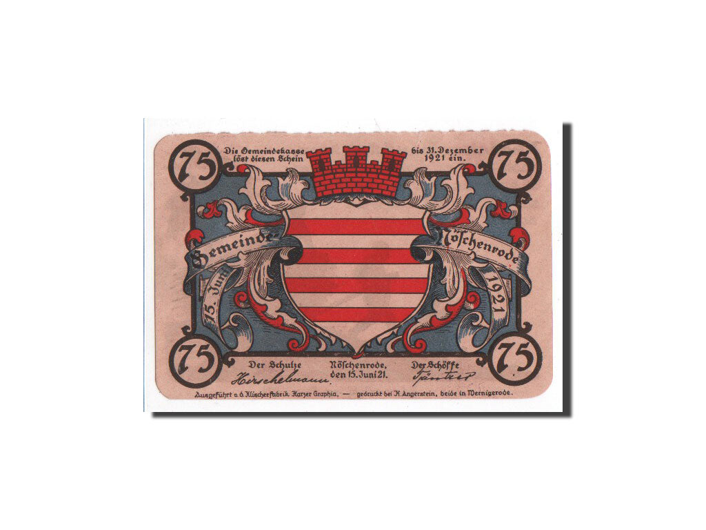 Banknote, Germany, Noschenrode Gemeinde, 75 Pfennig, moisson, 1921, 1921-06-15